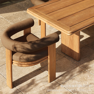 Outdoor Tables and Chairs Hotel Terrace B&B Garden Scandinavian Waterproof Sunscreen Anti-Corrosion Teak Courtyard Solid Wood Table and Chair Combination
