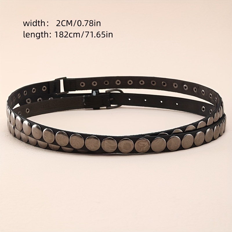 New Y2K rivet punk belt retro genuine leather women's extended double circle thin belt belt_voghion.com