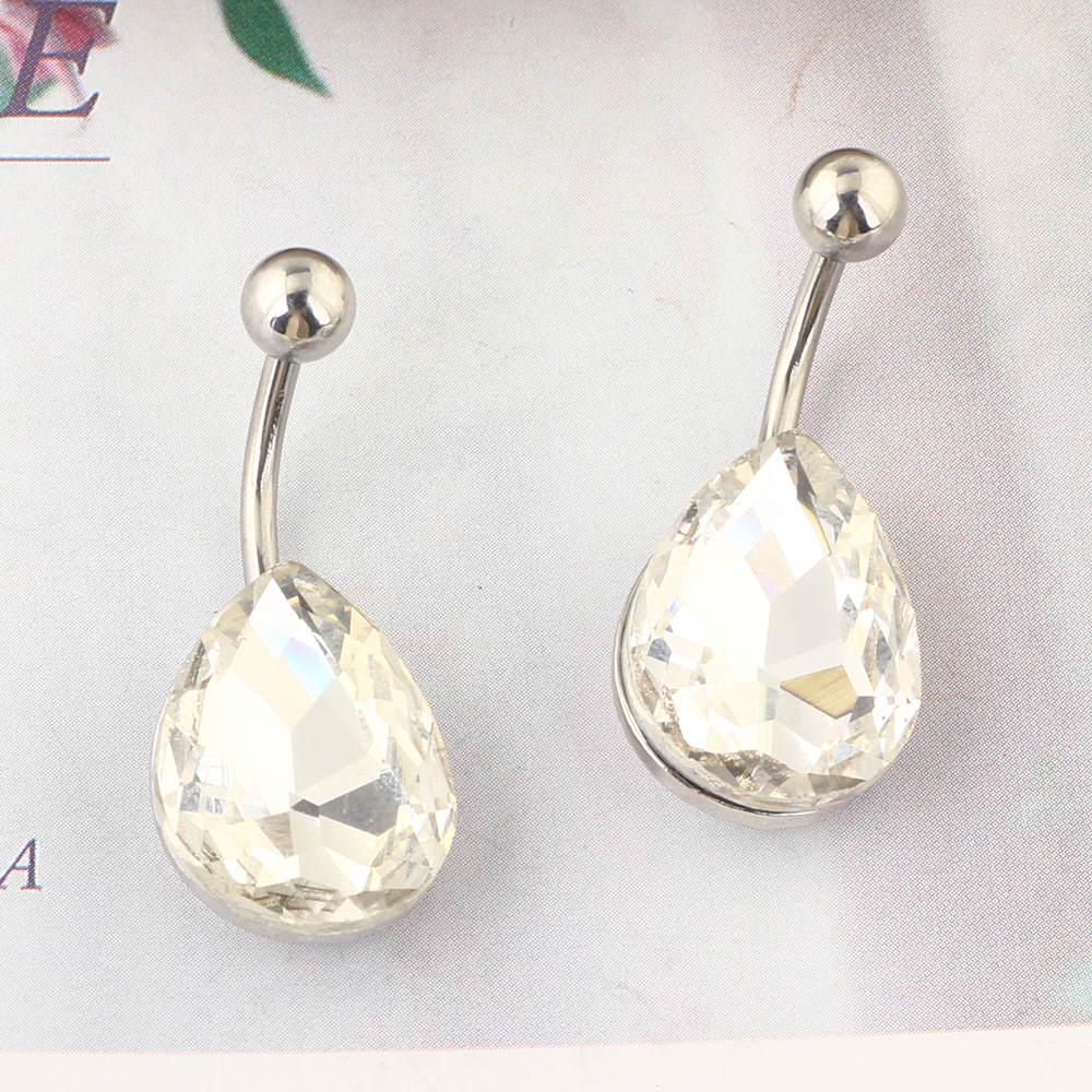 European American Sexy Water Drop Large Zircon Navel Ring Diamond Inlaid Zircon Belly Button Ring Cross-Border Piercing Jewelry Wholesale detail image 8