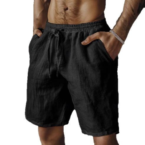 Cross-border 2025 summer European and American men's cotton and linen shorts lace-up elastic waist beach pants casual sports men