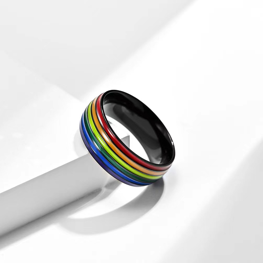 12, 6 Ring Size 1 Piece Quantity Cartoon Style Rainbow Titanium Steel Enamel Rings
