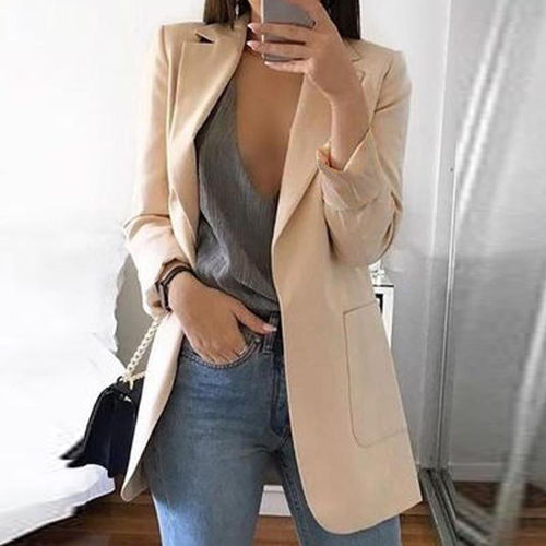 Alibaba.com WISH 2024 New Spring and Autumn Popular Women's Clothing Long-Sleeve Solid Color Pockets Blazer Jacket