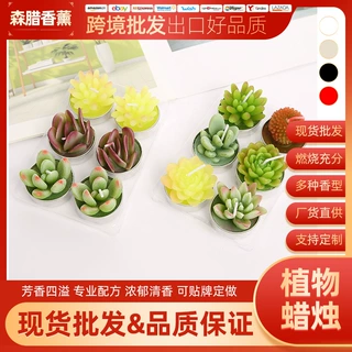 厂家现货生日派对蜡烛创意装饰摆设仿真植物蜡烛无烟铝壳多肉蜡烛