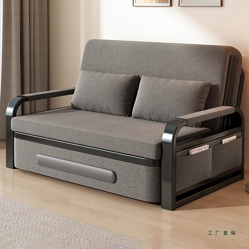 Folding Sofa Bed Dual-Purpose 2026 New Model for Small Apartments, Balcony Fabric Multifunctional Bed, Pure Solid Wood Single Extendable Bed