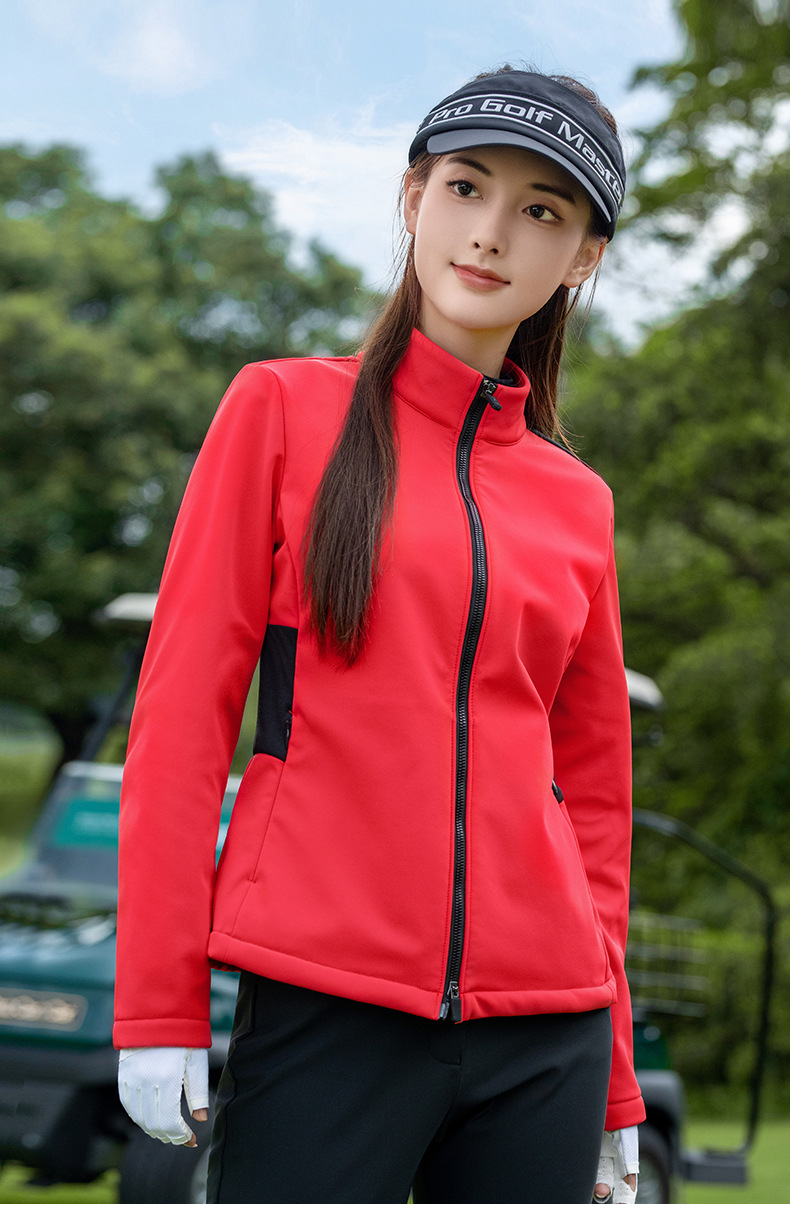 Áo khoác golf nữ dài tay chống thấm lót nhung ấm — Áo khoác đỏ YF811 [dây kéo hai đầu/vải chống thấm/đệm nhung] chi tiết 16