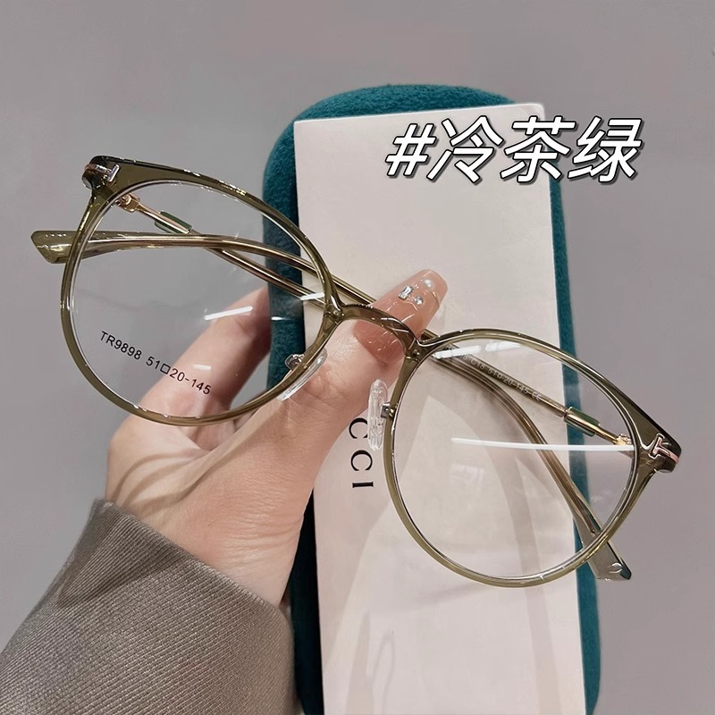 超轻茶色圆框眼镜女近视可配度数防蓝光显白素颜镜框丹阳工厂眼睛|undefined