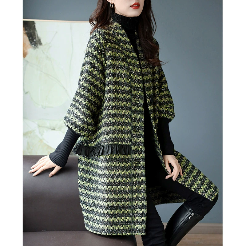 Зимняя новая полосатая яркая шелковая свободная куртка трикотажная сшитая средняя длинная хлопчатобумажная одежда модное пальто с уменьшением возраста