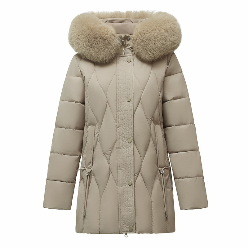 Ropa de mujer de mediana edad, abrigo de algodón de invierno, madres jóvenes vestidas con cuello de cabello grande, chaqueta de algodón gruesa media y larga image 5