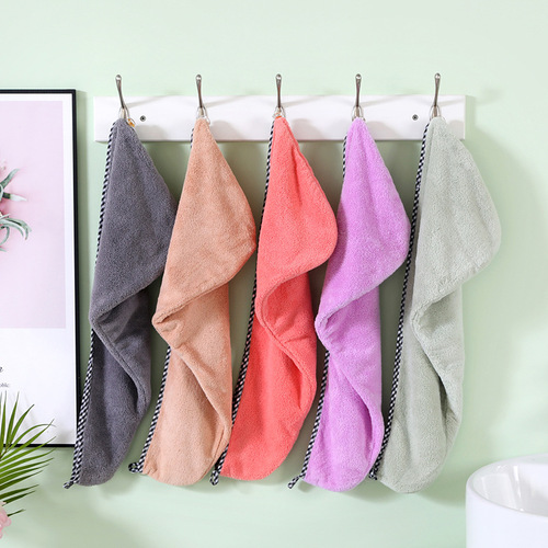 High-density coral velvet embroidered dry hair cap, cute bunny ears shower cap, thickened absorbent turban, embroidered wholesale