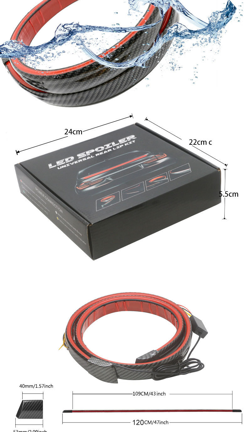 Car Carbon Fiber Tail Wing Light Car Restoration Neutral Tail Light Highlight Led Streamer Steering High Brake Light