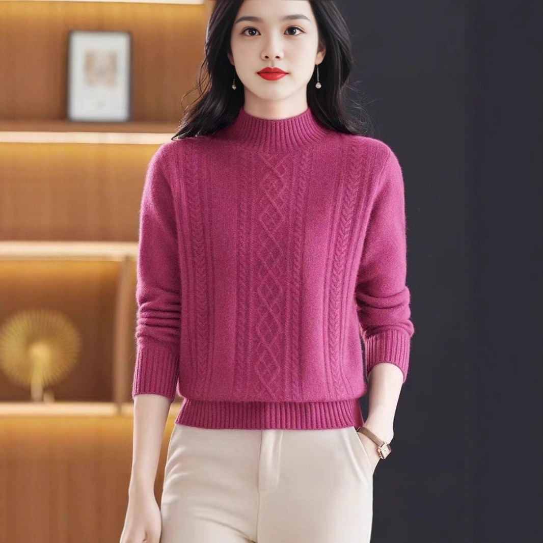 2025 New Autumn and Winter Half Turtleneck Knitwear Pure Color Versatile Bottoming Shirt Outer Wear Elegant Women's Knitwear Top Trendy