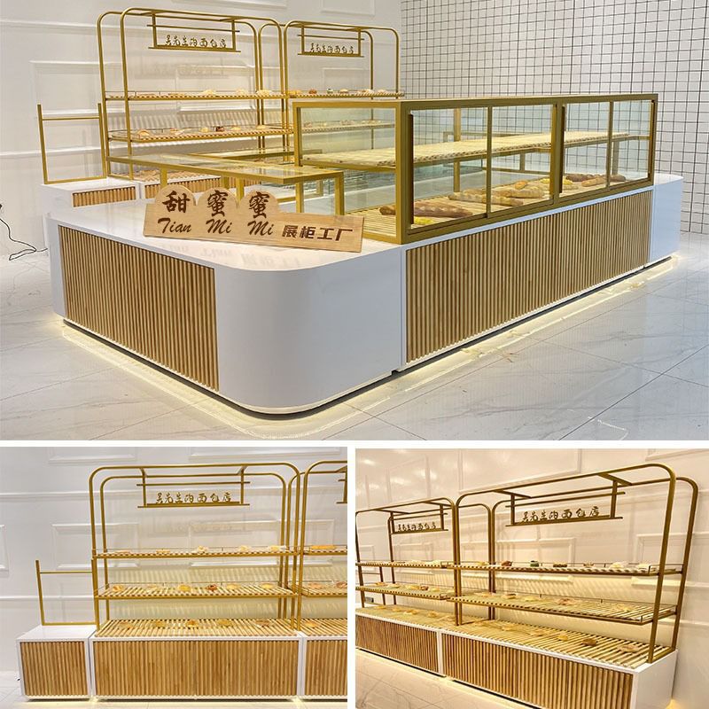 面包柜弧形玻璃展示柜面包中岛柜蛋糕店模型展示柜烘培边柜展示架