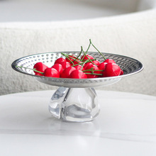 不锈钢锤纹圆形钻石高脚果盘摆件现代样板房高颜值家居零食干果碟