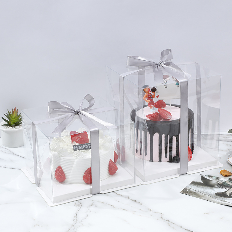 二合一4/6/8/10寸全透明双层加高蛋糕盒高档塑料烘焙包装盒礼品盒