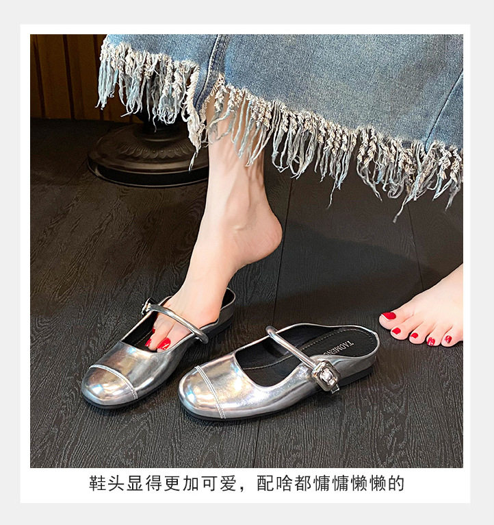 Dép nữ bít mũi Mary Jane quai ngang có khóa, đế bằng tăng chiều cao 3,5 cm — Bạc (nâng cao bên trong), Màu trắng (tăng chiều cao bên trong), Màu đen (tăng bên trong), bạc (dép) chi tiết 13