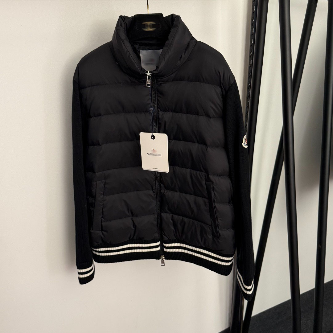 2025深圳南油货跨境蒙口新款 logo臂章针织拼接长袖棉服拉链外套