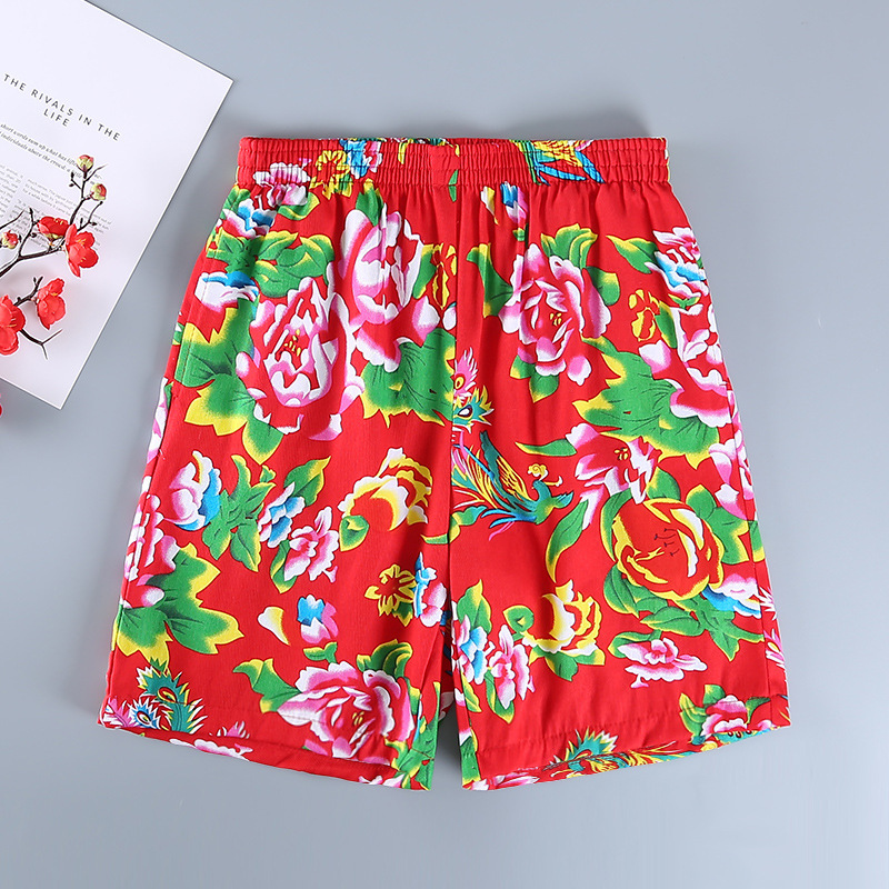 Northeast Floral Cloth Fashionable Thin Summer Women's Shorts Chinese Style Loose Straight Sports Casual Wide Leg Pants