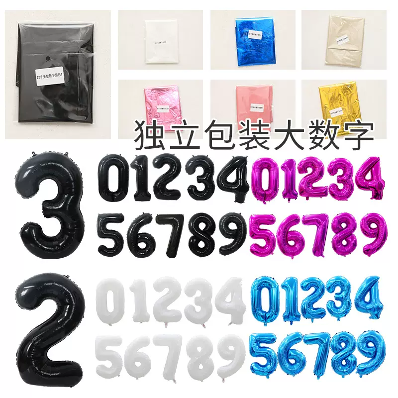 亚马逊32寸生日美版数字铝膜气球生日婚礼实独立包装数字铝箔气球