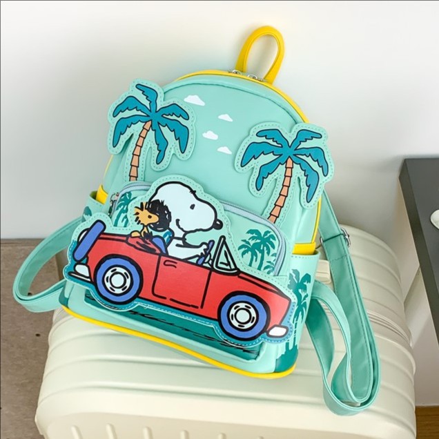 Korean Version Cute Cartoon Children's Backpack High-Value Fresh Green Splicing Holiday Puppy Pu Leather Backpack
