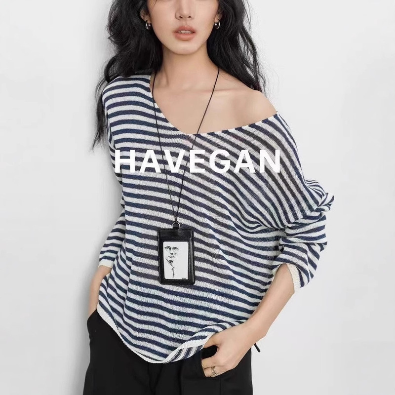 Havegan/Combed Cotton Knitted Sweater Women's Loose Sun Protection Shirt Autumn 2025 New Long Sleeve Blouse Bottoming