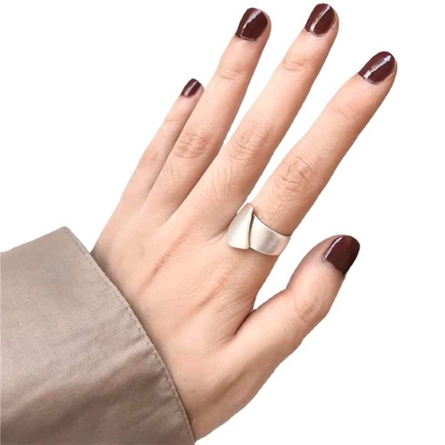 韩版S925银光面不规则戒指女ins复古欧美几何简约开口食指环潮