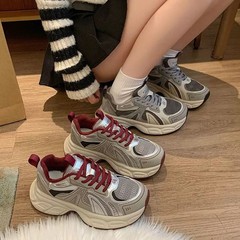 坡跟厚底老爹鞋跨境2025春秋新款運動鞋軟墊舒適系帶網面透氣女鞋