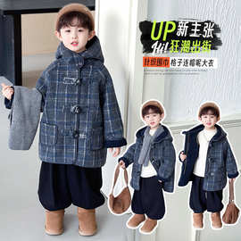 韩国男童中长款外套2025秋冬款儿童韩版加绒呢子大衣宝宝洋气潮衣