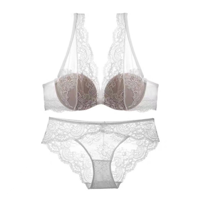 Lace Underwear Set Summer Thin Women's French Sexy Pure Desire Push-Up Big Breasts Showing Small Bra Beautiful Back Bra