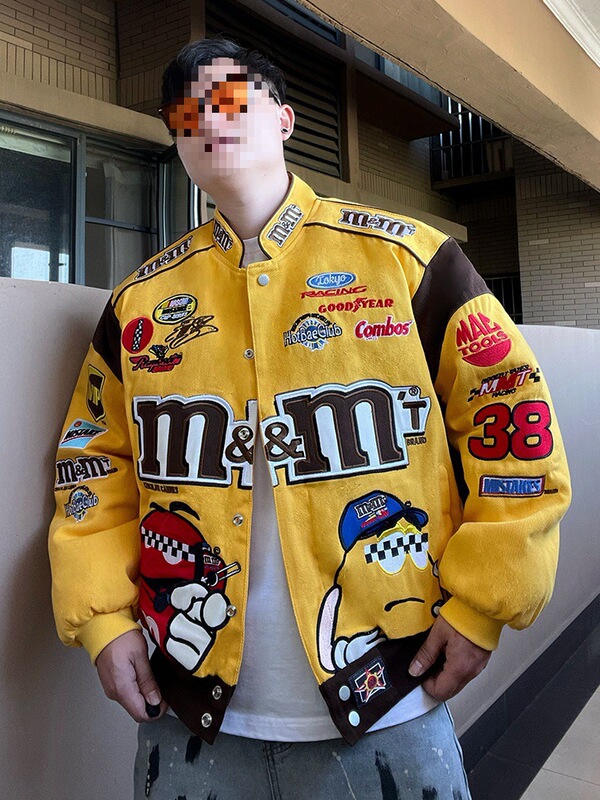 Mm Bean Heavy Embroidery Racing Motorcycle Jacket Unisex Loose Retro Trendy Brand Baseball Jacket Couple Winter Cotton Jacket Style Mm Bean Heavy Embroidery Racing Motorcycle Jacket Unisex Loose Retro Trendy Brand Baseball Jacket Couple Winter Cotton Jacket Style