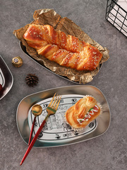 K9HX批發復古馬口鐵托盤家用不鏽鋼野餐盤小吃蛋糕燒烤水果盤ins