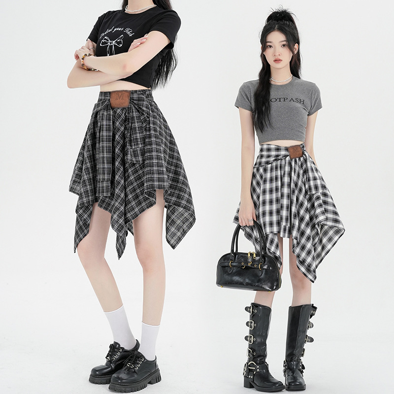 Academy-Style Plaid Lace-Up Skirt for Women, 2026 Summer New Irregular Short Skirt, Fashionable and Versatile A-Line Skirt