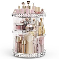 Clear rotating cosmetic storage box, tall and large capacity acrylic desktop organizer, direct factory sale