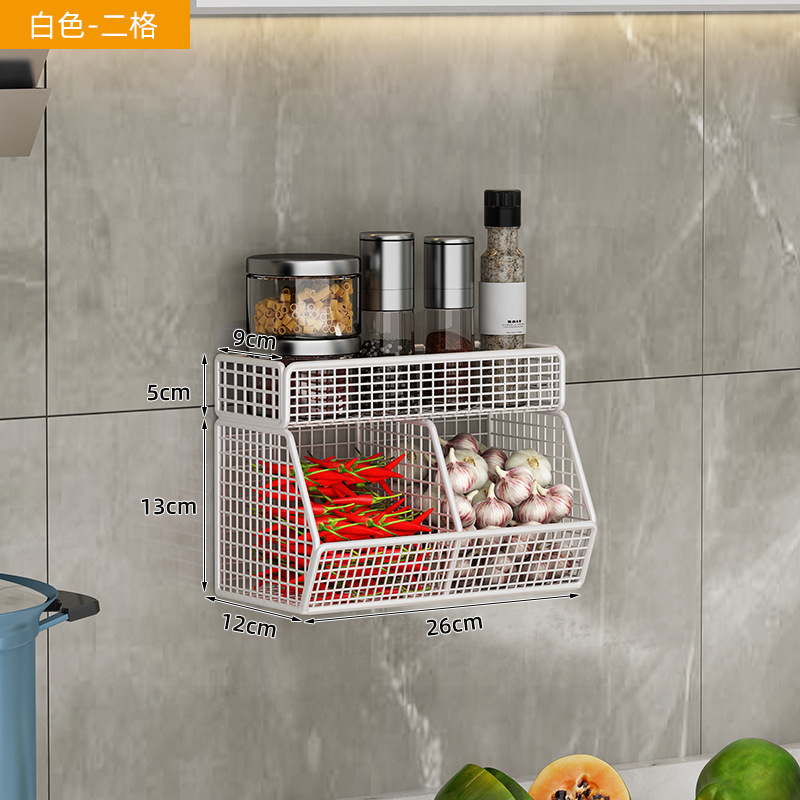 Estantes de cocina sin agujeros colgados en la pared, cestas colgadas en la pared, cestas de verduras colgadas en la pared, condimentos, botellas de condimentos, caja de almacenamiento