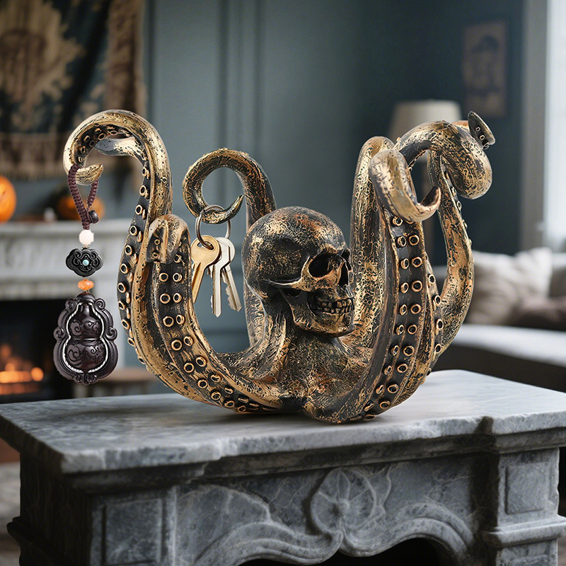  New Bronze Squid Sculpture Creative Skull Octopus Resin Ornaments Octopus Storage Hanging Ornaments