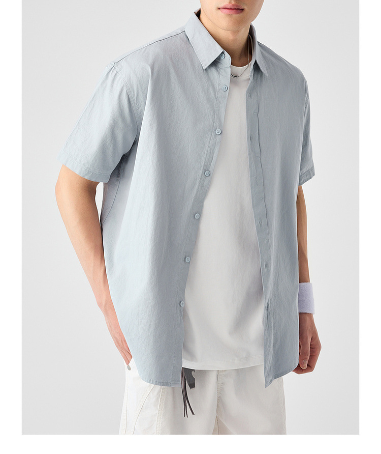 Áo sơ mi nam ngắn tay cotton trơn phong cách mới — Màu đen chi tiết 31
