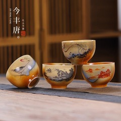レトロ柴焼主人杯陶磁器品茗杯高級個人専用シングルカップ工夫茶具大サイズ茶杯