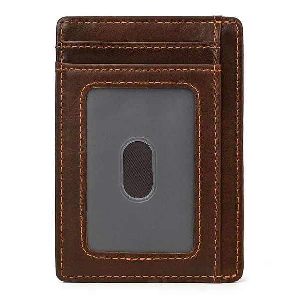 Genuine Leather Card Holder Men's and Women's Oil Leather Gold Clip Cowhide Card Holder Cross-border Explosions Ultra-thin Wallet with Photo Bits