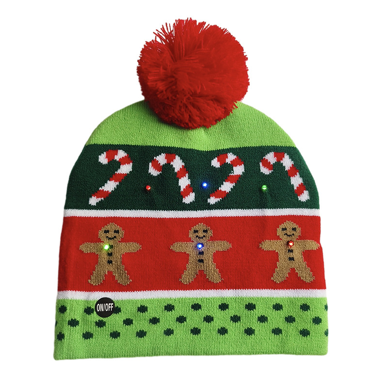 Spot sombrero de punto se puede personalizar sombrero de lana letra jacquard sombrero de Navidad con luz LED colorido luz deslumbrante adulto niño