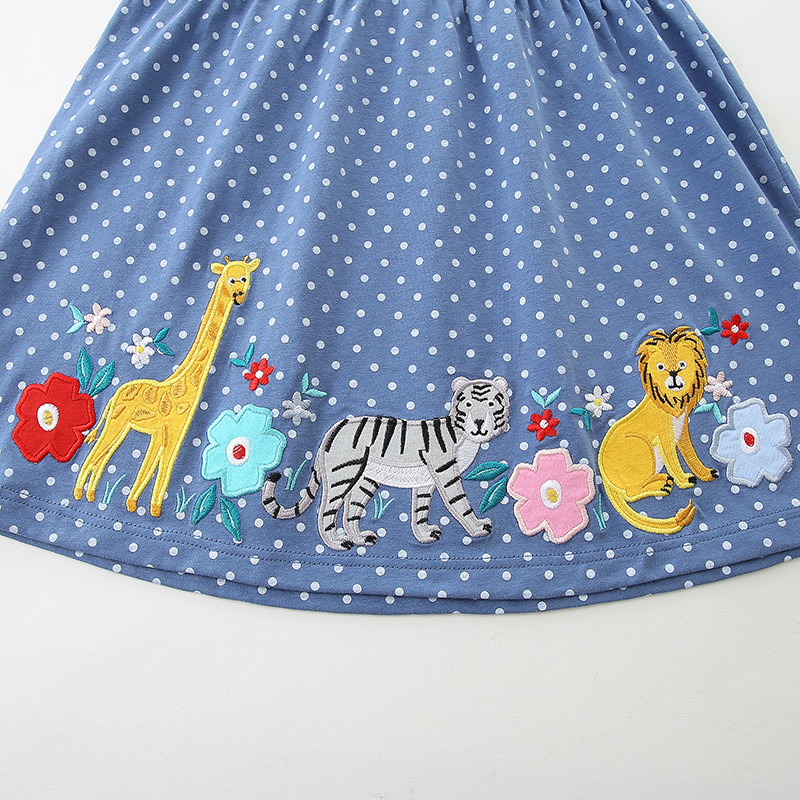 Princess Dress For Girls Autumn Style Animal Embroidery Polka Dot Long Sleeve Children's Fashionable Dress_voghion.com