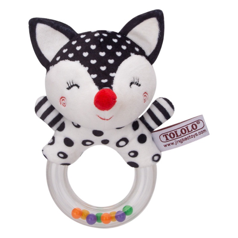 Sonajero de mano redondo blanco y negro para recién nacidos Happymonkey, juguete para bebés con cuentas coloridas, sonajero para bebés de 0 años, juguete para agarrar.