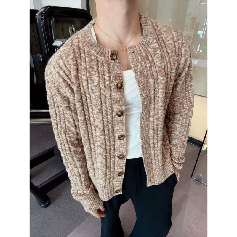 Old Money Style Oil Painting Button Sweater Jacket for Men, Autumn and Winter American Retro High-End Loose Cable Knit Cardigan Old Money Style Oil Painting Button Sweater Jacket for Men, Autumn and Winter American Retro High-End Loose Cable Knit Cardigan