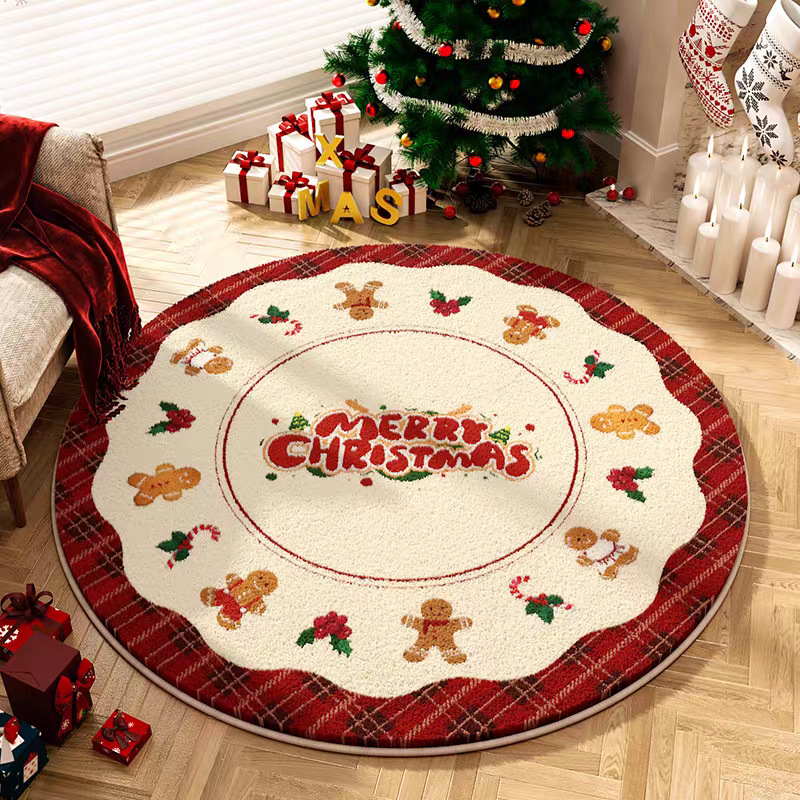 Christmas Living Room Carpet Autumn and Winter Kidsren's Crawling Mat Living Room Bedroom Room Round Festive Imitation Cashmere Cooling Floor Mat
