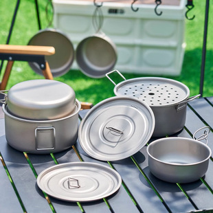 Pure Titanium Soup Pot Outdoor Pot Portable Folding Frying Pan Large Capacity Camping Travel Outdoor Stove Combination Complete Set