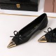 2161-2 Korean retro hollowed out mesh shallow mouth low heel women's shoes metal pointed bow thick heel temperament single shoe women