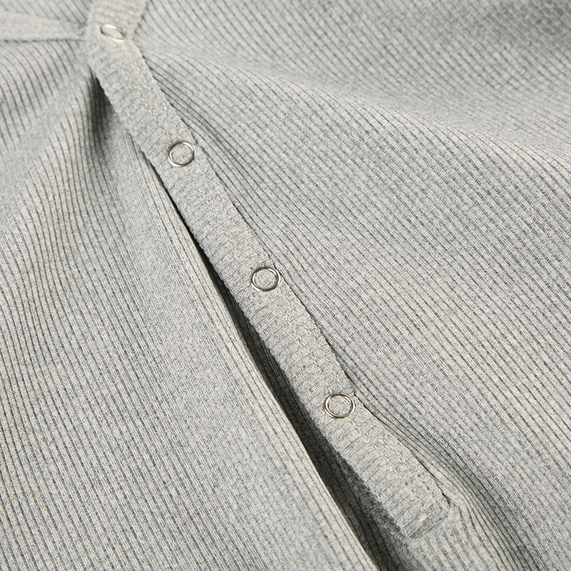 Autumn Winter Women Clothing Solid Color Buttons Deep V Plunge neck Sexy Sports Workout Long Sleeve Romper