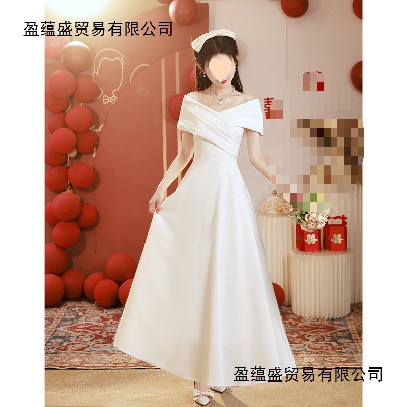 One-Shoulder White Evening Dress, Can Be Worn as an Engagement Dress, Wedding Dress, Bride's Registration Dress, Small White Dress