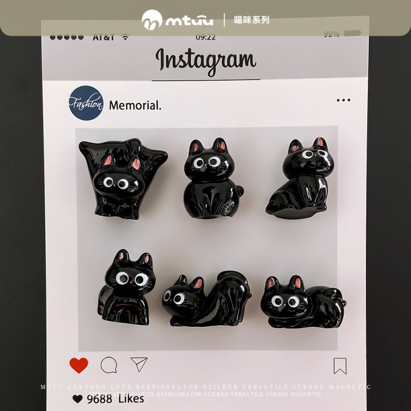 卡通可爱猫咪冰箱贴ins高颜值磁吸立体迷你宠物萌猫小摆件磁力贴|undefined