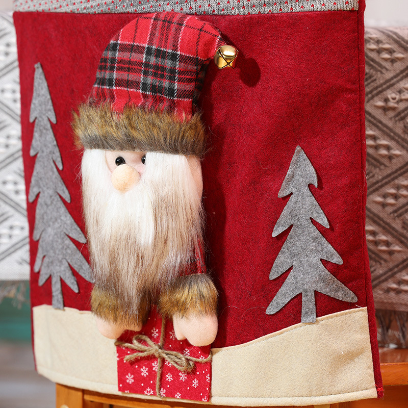 Nouvelles décorations de table et de chaise de Noël Père Noël Bonhomme de neige Poupée stéréo Housse de chaise Robe de maison_voghion.com