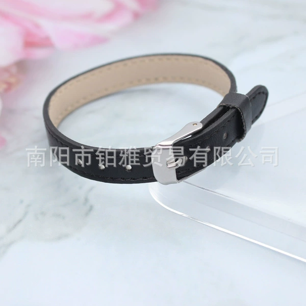 Black-Single 10mm imitation leather square steel buckle hand zone