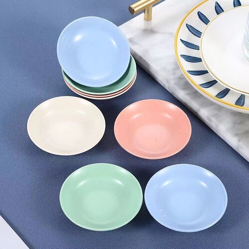 Kitchen Home Dipping Sauce Seasoning Plate Cooked Material Round Small Plate Grilled Meat Seasoning Vinegar Soy Sauce Wheat Straw Tableware Plate